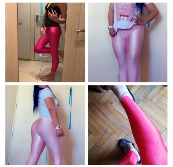 Mulher brilhante calça leggings