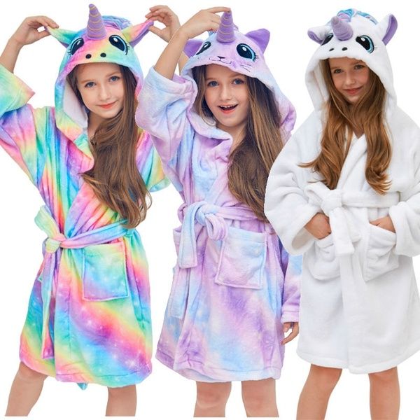 Unicórnio robe com capuz de lã com capuz pijamas
