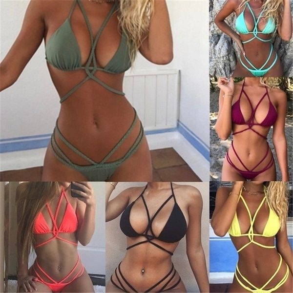 Impressão Push-Up Acolchoado Bra Praia Bikini Set Swimsuit Swimwear
