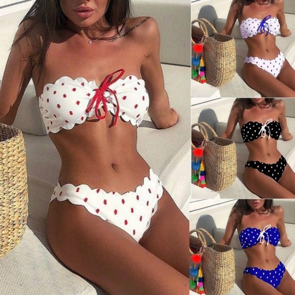 Nova moda bolinhas biquini conjunto push-up acolchoado Swimwear